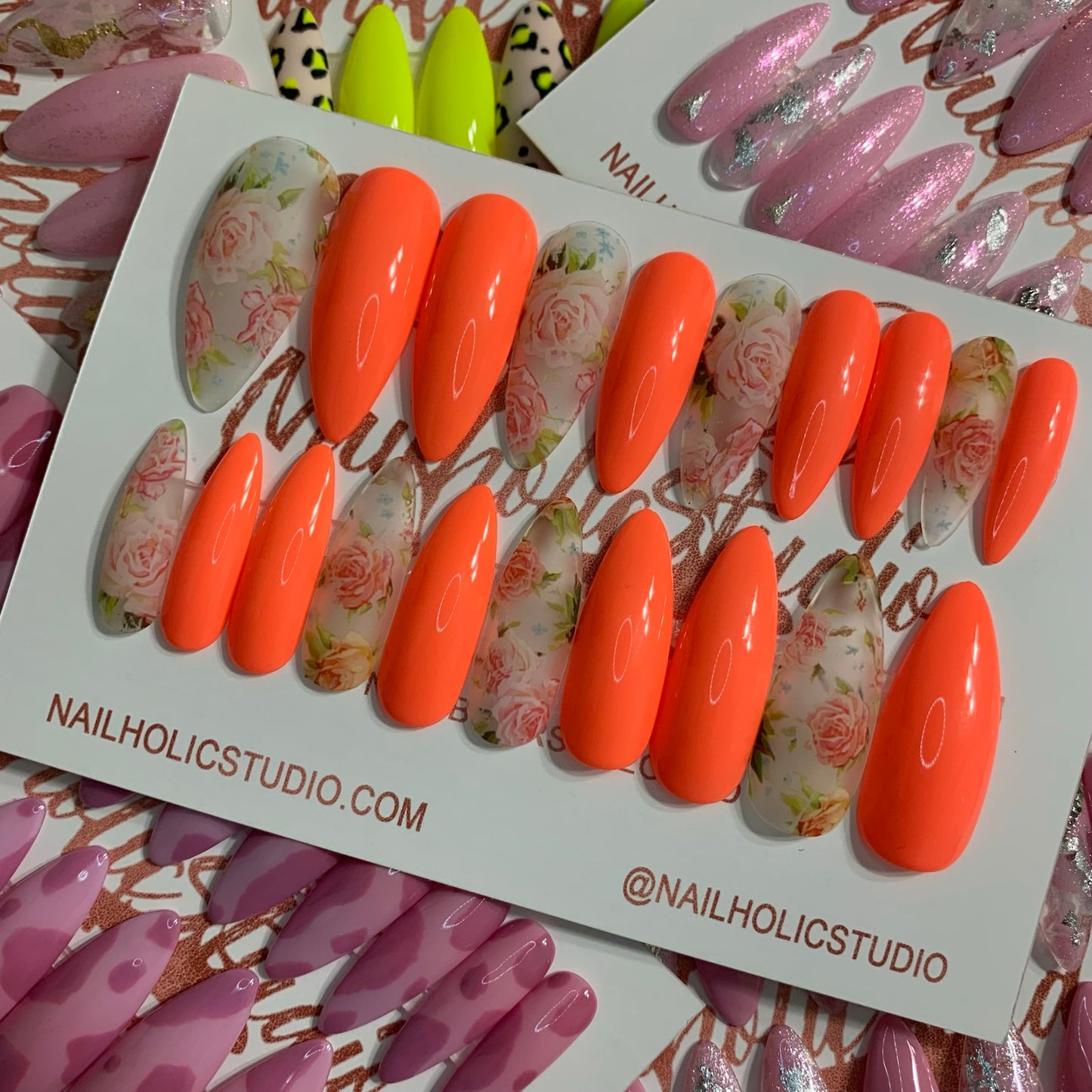 Sunset Rose | Long Stiletto | Press on Nails | READY TO SHIP