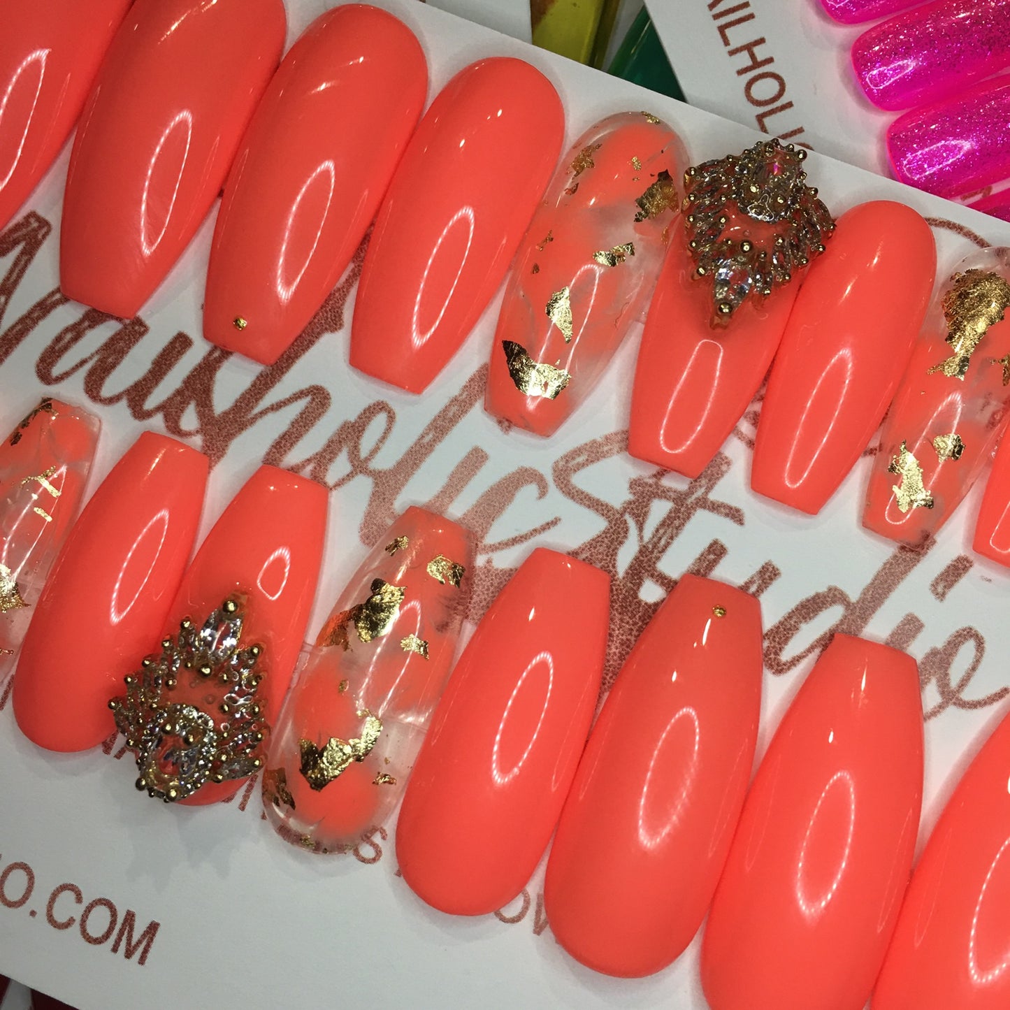 Sunset Gold | Long Coffin | Press on Nails | READY TO SHIP