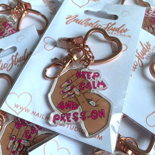 Keep Calm And Press On ♡ Rose Gold Keychain ♡ Mini Card Grabber