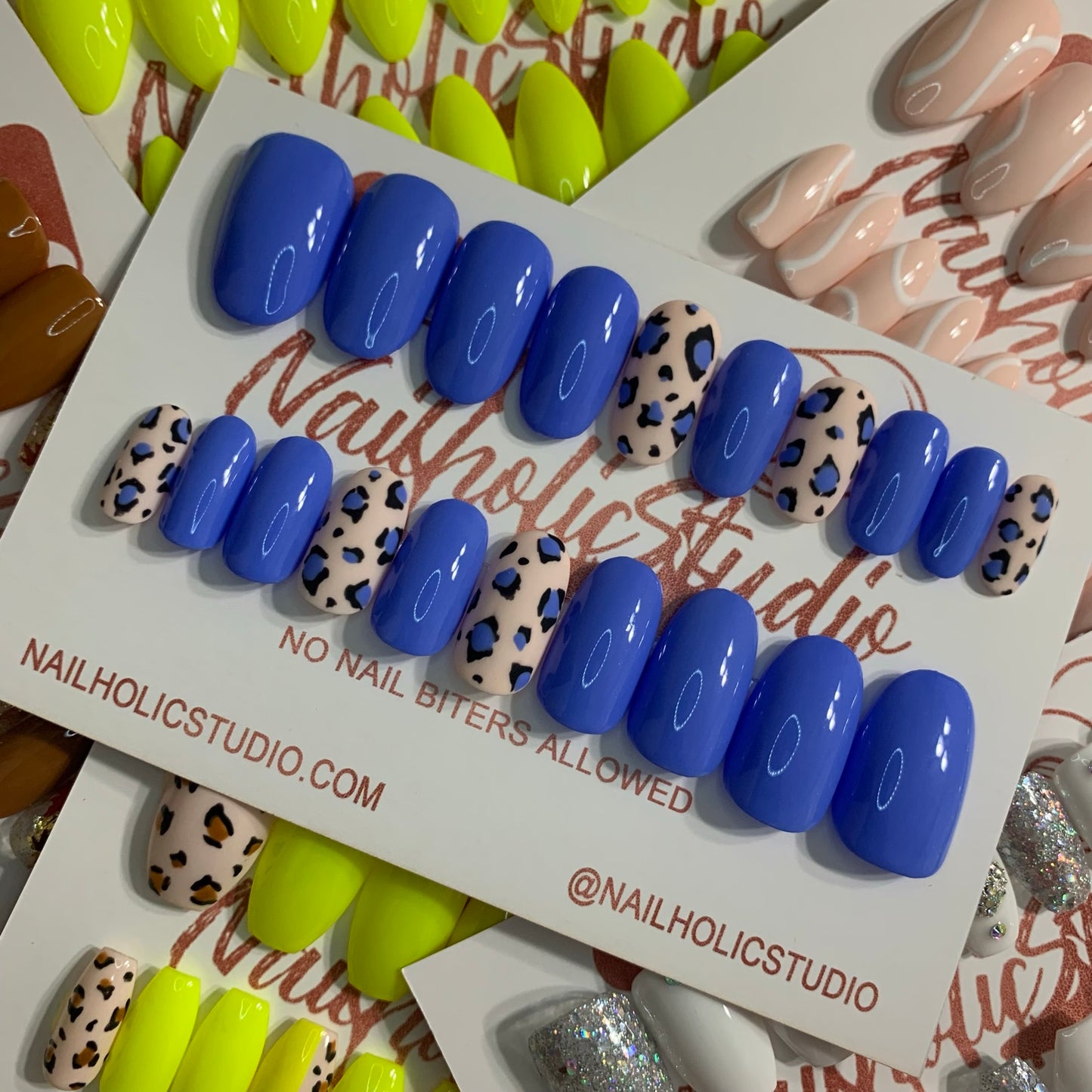 Blue Cheetah | Short Round Nails | Color Changing | Press on Nails | READY TO SHIP